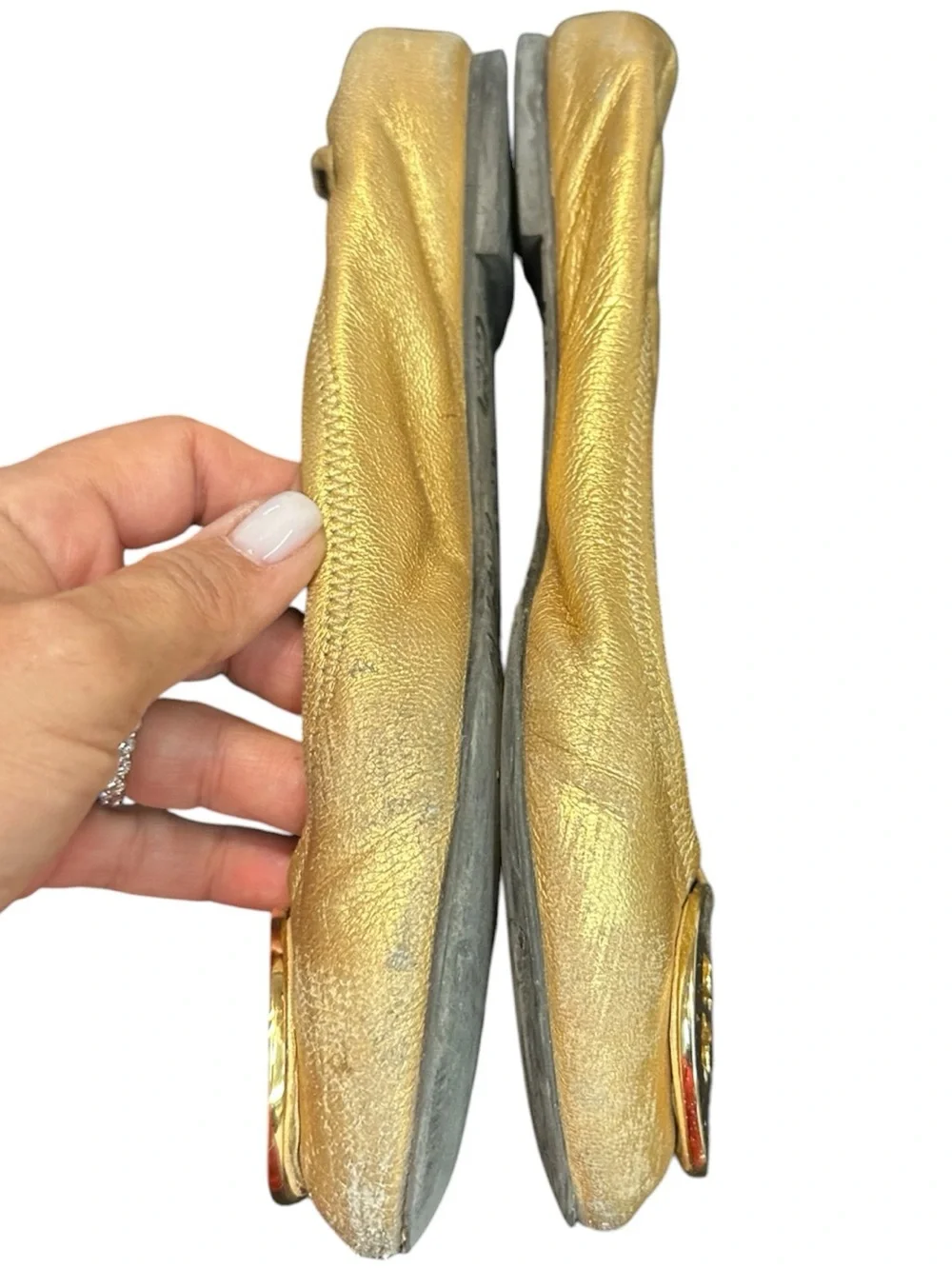 Tory Burch Gold Leather Ballet Flats size 8